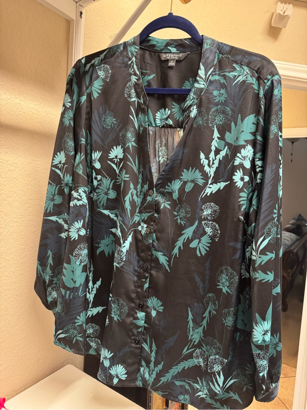 Liverpool Black and Teal Floral Blouse NWT 1X